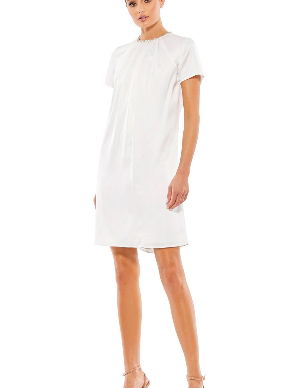 Mac Duggal 55698 White Crystal Embellished Shift Dress – Size 0 – NWT